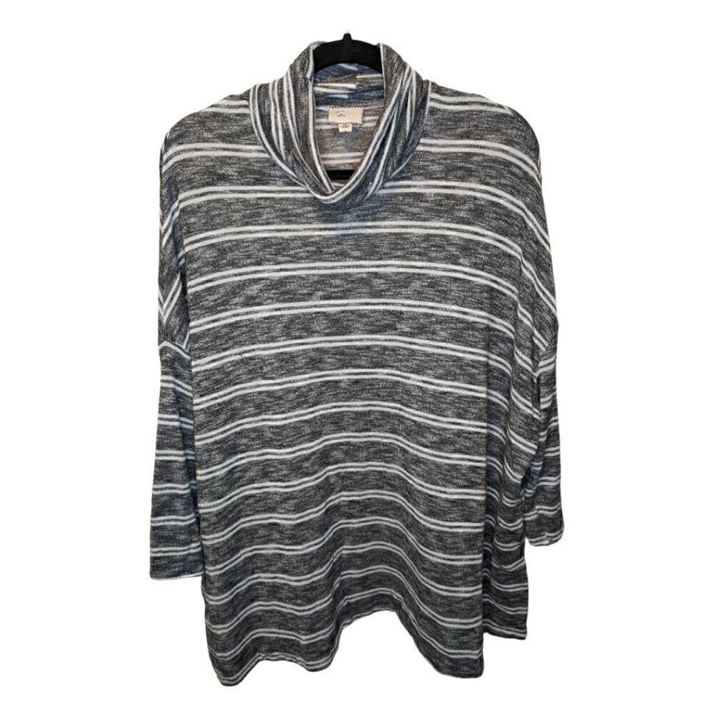 9-H15 STCL by Anthropologie Postage Stamp Striped Dolman Knit Sweater Gray White